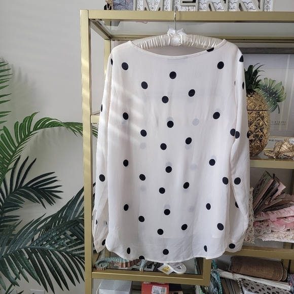 Loft Black and White Polka Holiday Top - Women's Size Medium - Picture 2 of 4
